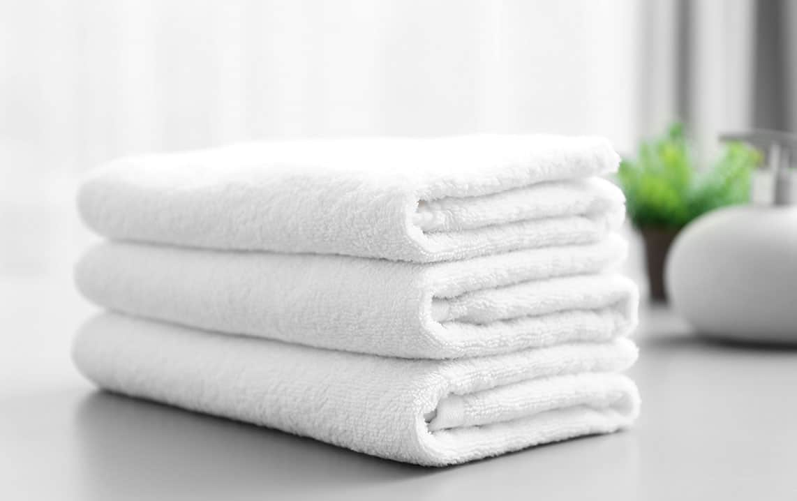 White Towels Folded on Countertop